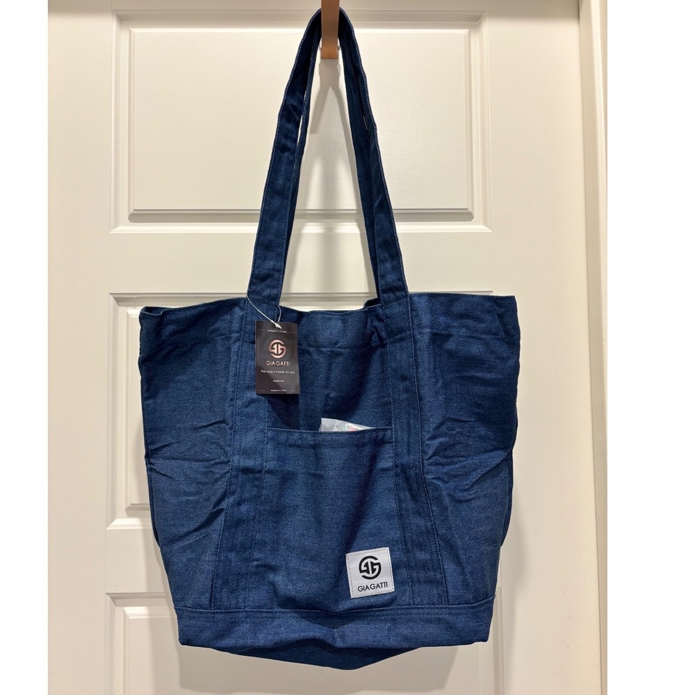 Gia Gatti Denim Tote Bag Front Pocket Removable Flower Crossbody Guitar Strap